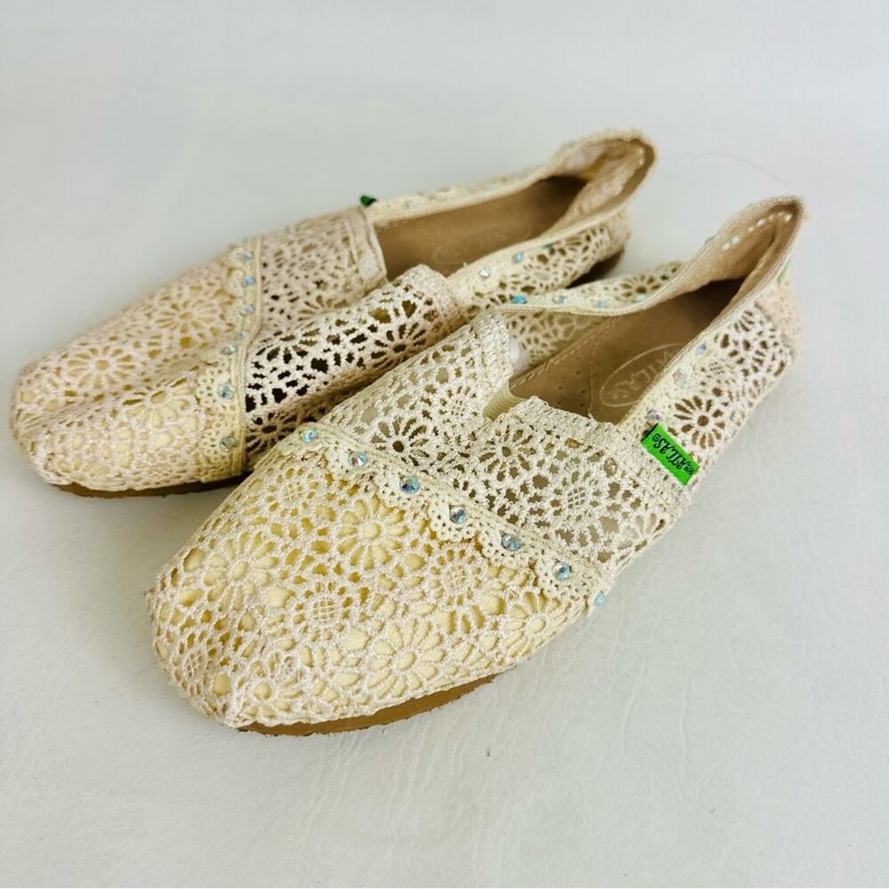 Atlas Womens Shoes Lace Cream Crochet Knit Bling Flats‎ Shoes Slip On Size 6.5